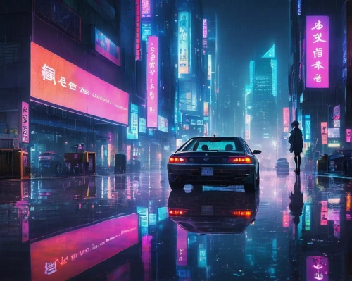 tokyo city,tokyo,toyota ae85,taipei,shanghai,shinjuku,cyberpunk,cityscape,urban,aesthetic,hk,dusk,neon arrows,vapor,nissan,3d car wallpaper,hong kong,neon,80s,osaka,Illustration,Japanese style,Japanese Style 04