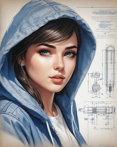 pencil icon,game illustration,elphi,hoodie,illustrator,parka,cover parts,study,vector girl,blueprints,sci fiction illustration,blueprint,fashion vector,girl drawing,game drawing,cosmetic,mechanic,portrait background,jaya,hooded,Unique,Design,Blueprint