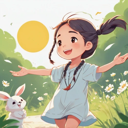 little girl in wind,kids illustration,studio ghibli,little girl running,girl picking flowers,springtime background,girl and boy outdoor,flying girl,spring background,summer day,game illustration,children's background,my neighbor totoro,stroll,cute cartoon image,picking flowers,a collection of short stories for children,playing outdoors,sunny day,summer jasmine,Conceptual Art,Fantasy,Fantasy 02