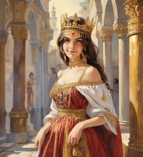 fantasy portrait,tiara,maltese,heart with crown,radha,sultana,diadem,cleopatra,summer crown,queen crown,celtic queen,venetian,golden crown,dulzaina,spring crown,elza,victoria,artemisia,eufiliya,ayasofya,Digital Art,Classicism