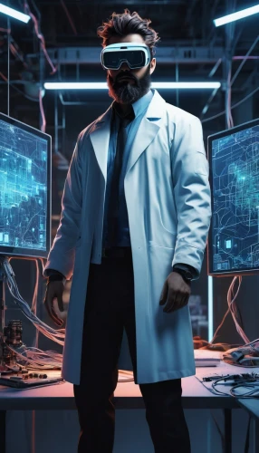 sci fi surgery room,cyber glasses,vr,surgeon,vr headset,pandemic,virtual reality,lab,cyberpunk,oculus,cyber,medical technology,virtual reality headset,3d man,scientist,theoretician physician,the pandemic,man with a computer,futuristic,elektroniki,Illustration,Japanese style,Japanese Style 09
