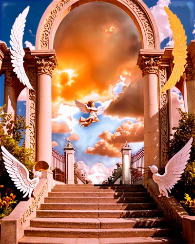 heaven gate,stargate,portal,heavenly ladder,stairway to heaven,angel bridge,angelology,angel trumpets,doves of peace,victory gate,triumphal arch,angel's trumpets,rose arch,fantasy picture,heaven and hell,archway,gateway,angel wing,gates,sacred art,Unique,Paper Cuts,Paper Cuts 07