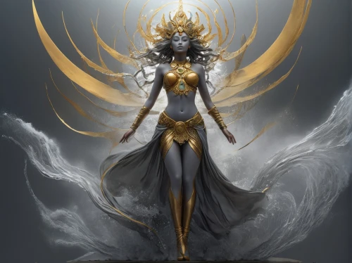 goddess of justice,shiva,priestess,garuda,golden crown,god shiva,zodiac sign libra,sorceress,light bearer,queen of the night,lakshmi,jaya,the enchantress,nataraja,sacred lotus,sun god,lotus with hands,golden mask,star mother,solar plexus chakra,Illustration,Realistic Fantasy,Realistic Fantasy 06