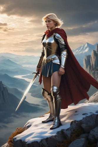 heroic fantasy,thor,bordafjordur,male elf,female warrior,god of thunder,norse,wonderwoman,he-man,joan of arc,fantasy woman,fantasy picture,digital compositing,king arthur,strong woman,fantasy warrior,el capitan,lone warrior,dwarf sundheim,warrior woman,Art,Artistic Painting,Artistic Painting 05