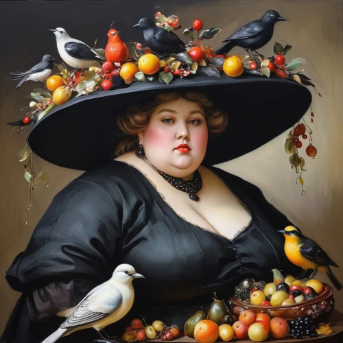 woman eating apple,cornucopia,woman holding pie,portrait of a hen,crow queen,rosella,victorian lady,bougereau,portrait of a woman,old world oriole,woman with ice-cream,diet icon,oriole,basket with apples,portrait of christi,italian painter,basket of fruit,basket of apples,victoria crown pigeon,girl picking apples,Illustration,Paper based,Paper Based 11