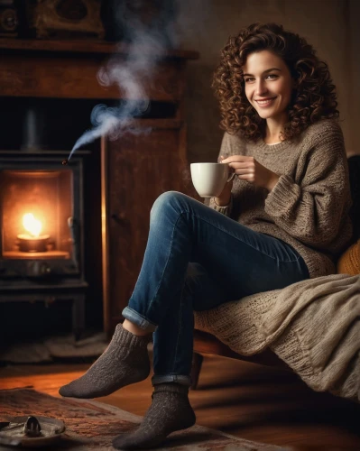 hygge,woman drinking coffee,warm and cozy,domestic heating,hot buttered rum,tea zen,autumn hot coffee,warmth,warming,hot drinks,earl grey tea,hot coffee,hot cocoa,feuerzangenbowle,tea and books,hot beverages,café au lait,wood-burning stove,hot drink,a cup of tea,Art,Classical Oil Painting,Classical Oil Painting 34