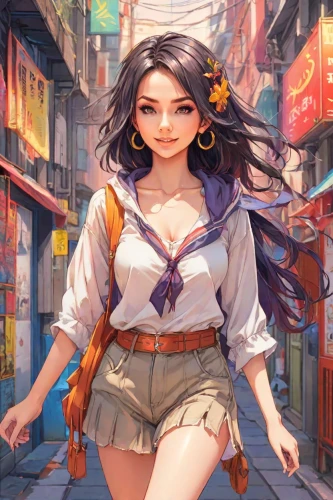 mulan,oriental girl,asia,hong,rosa ' amber cover,japanese sakura background,anime japanese clothing,world digital painting,xiaochi,hanbok,game illustration,asian woman,girl walking away,chinese background,siu mei,xizhi,fashionable girl,sakura background,floral japanese,oriental princess,Digital Art,Anime