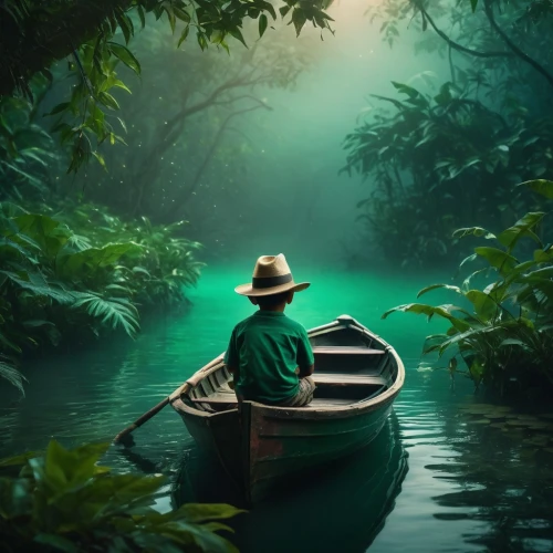 emerald sea,fishing float,green water,boat landscape,green landscape,backwaters,kerala,green wallpaper,cuban emerald,patrol,canoe,canoeing,fisherman,vietnam,green forest,green trees with water,green waterfall,green congo,fantasy picture,row boat,Photography,General,Fantasy