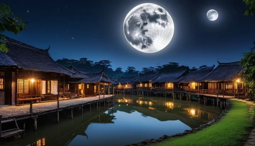 mid-autumn festival,moonlit night,japan's three great night views,moon and star background,moon at night,hanging moon,moonlit,night scene,full moon,moon night,fantasy picture,moon and star,night image,big moon,moon photography,moonshine,korean folk village,asian architecture,kyoto,suzhou,Photography,General,Realistic