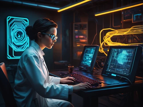 researcher,sci fi surgery room,barebone computer,man with a computer,cyber glasses,neon human resources,lab,connectcompetition,cyclocomputer,sci fiction illustration,cyber,laboratory,crypto mining,computer room,electronic medical record,connect competition,girl at the computer,medical technology,consultant,theoretician physician,Conceptual Art,Daily,Daily 12