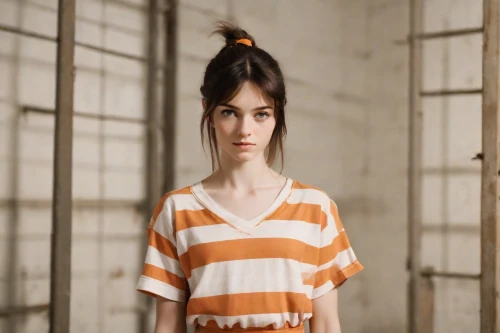 clove,liberty cotton,clementine,girl in t-shirt,horizontal stripes,the girl in nightie,clove-clove,isolated t-shirt,young woman,prisoner,tiger lily,orange,orange color,vintage girl,girl in a long,portrait of a girl,girl in a historic way,girl in the kitchen,video scene,cotton top,Photography,Natural