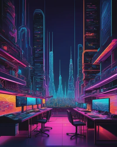 cyberpunk,futuristic landscape,cityscape,cyberspace,futuristic,cyber,metropolis,computer room,fantasy city,scifi,80's design,80s,shinjuku,colorful city,tokyo city,retro diner,aesthetic,tokyo,vapor,sci - fi,Illustration,Paper based,Paper Based 08
