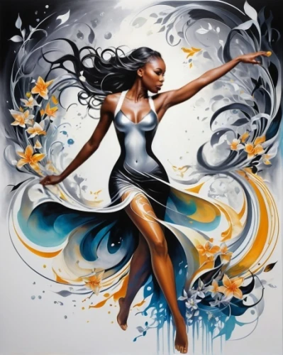 dance with canvases,fashion illustration,the zodiac sign pisces,african art,dancer,latin dance,firedancer,black woman,bodypainting,twirling,sprint woman,horoscope libra,gracefulness,art painting,whirling,dance,african woman,african american woman,twirls,fantasy art