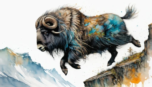 bison,muskox,buffalo,tribal bull,alpine cow,feral goat,mountain cow,yak,mountain sheep,mountain cows,boar,mountain goat,buffalo herd,wild sheep,bighorn ram,buffalo herder,the zodiac sign taurus,ox,horned cows,taurus,Illustration,Paper based,Paper Based 13