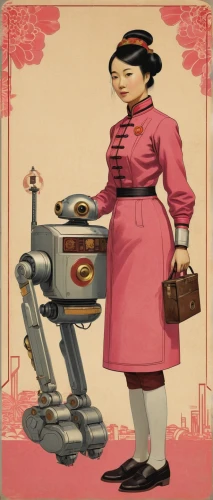 retro women,retro woman,women in technology,fallout4,retro girl,vintage women,housework,housewife,cleaning woman,industrial robot,female worker,housekeeper,automation,vintage woman,robot icon,clothes iron,anachronism,bellboy,vintage asian,robots,Illustration,Japanese style,Japanese Style 08