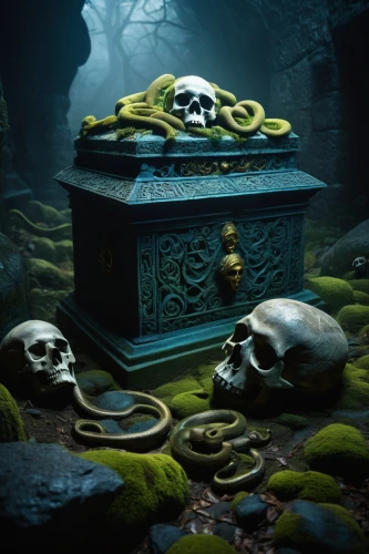 memento mori,grave jewelry,vanitas,resting place,treasure chest,burial ground,hathseput mortuary,coffins,life after death,coffin,animal grave,the grave in the earth,funeral urns,graves,sepulchre,tombstones,graveyard,casket,mortuary temple,tombs,Illustration,Children,Children 06