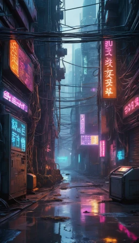 cyberpunk,shanghai,kowloon,alleyway,alley,hong kong,neon arrows,shinjuku,vapor,taipei,dystopian,colorful city,tokyo city,urban,futuristic landscape,tokyo,scifi,kowloon city,neon coffee,neon ghosts,Conceptual Art,Sci-Fi,Sci-Fi 10