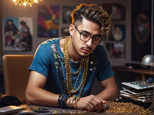 dj,rapper,ziu,abdel rahman,tao,music artist,mohawk hairstyle,chess player,pompadour,coder,male poses for drawing,geek,hip-hop,kabir,gold jewelry,gold business,guk,kai bei,librarian,guru,Art,Classical Oil Painting,Classical Oil Painting 26