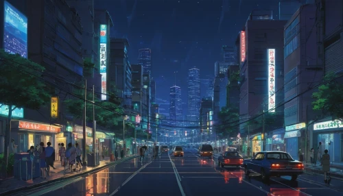 tokyo city,shinjuku,tokyo,cityscape,evening city,shibuya,osaka,city at night,tokyo ¡¡,city lights,night scene,honolulu,ginza,citylights,city highway,street lights,the street,kyoto,cyberpunk,colorful city,Illustration,Japanese style,Japanese Style 05