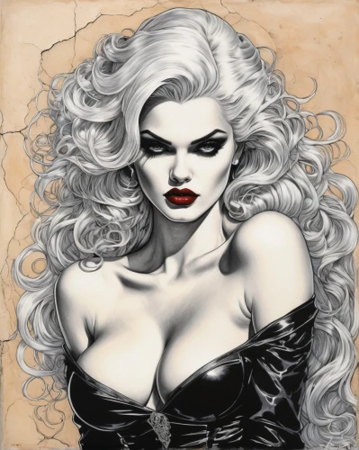 vampire woman,vampire lady,vampira,gothic woman,femme fatale,gothic portrait,harley,cruella de ville,goth woman,widow,marylyn monroe - female,evil woman,vampire,pin ups,fantasy portrait,fantasy woman,cruella,fashion illustration,lady of the night,bad girl,Illustration,Abstract Fantasy,Abstract Fantasy 05