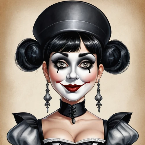 queen of hearts,ringmaster,pin ups,gothic portrait,caricaturist,victorian lady,rockabella,jester,pierrot,pin up girl,catrina calavera,la catrina,mime artist,pin-up girl,la calavera catrina,valentine pin up,mime,retro pin up girl,pin up,circus,Illustration,Abstract Fantasy,Abstract Fantasy 23