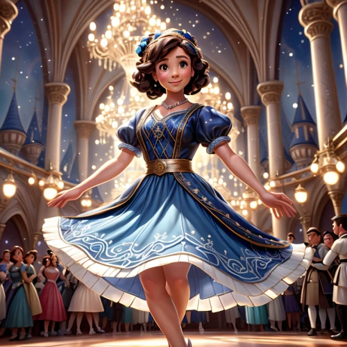 princess anna,cinderella,princess sofia,disney character,tiana,elsa,fairy tale character,shanghai disney,disney,merida,cg artwork,a girl in a dress,the snow queen,rapunzel,fantasia,ball gown,little girl twirling,jasmine,hoopskirt,rosa 'the fairy