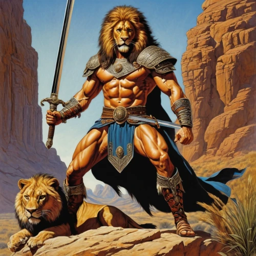 barbarian,male lion,lion,lion father,he-man,female lion,forest king lion,panthera leo,biblical narrative characters,zodiac sign leo,masai lion,skeezy lion,lion - feline,male lions,hercules winner,lone warrior,two lion,heroic fantasy,fantasy warrior,african lion,Illustration,American Style,American Style 07