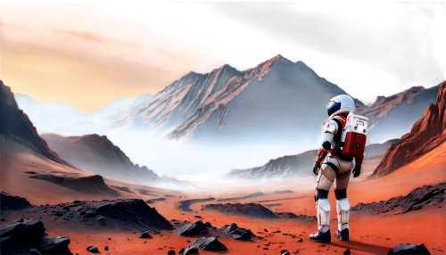 red planet,sci fiction illustration,mission to mars,mountain guide,barren,world digital painting,the wanderer,red cliff,background image,mountain world,wanderer,landscape red,planet mars,adventurer,action-adventure game,red background,game illustration,earth rise,red place,red earth,Illustration,Realistic Fantasy,Realistic Fantasy 27
