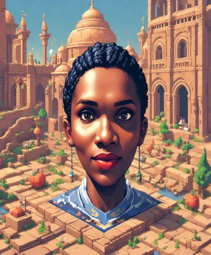 african woman,girl in a historic way,axum,hosana,nigeria woman,fantasy portrait,game illustration,african american woman,tiana,pixel art,sudan,afroamerican,world digital painting,continent,afar tribe,custom portrait,terracotta,maria bayo,valencia,jaya,Digital Art,Pixel