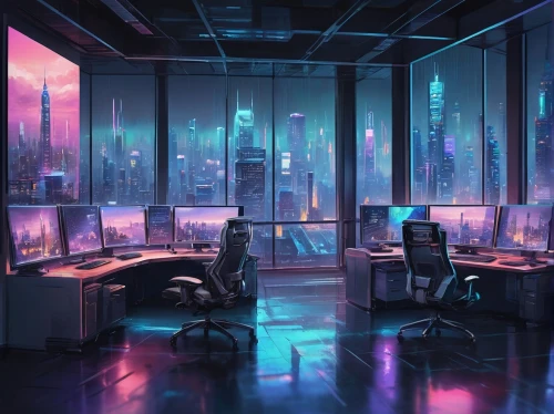 computer room,cyberpunk,modern office,study room,working space,the server room,blur office background,cityscape,offices,cyberspace,futuristic landscape,cyber,computer workstation,windows,desk,workspace,fantasy city,work space,classroom,world digital painting,Conceptual Art,Oil color,Oil Color 10