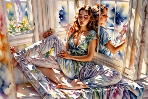 boho art,girl in flowers,glass painting,photo painting,girl in the garden,girl in a long dress,fantasy art,fantasy portrait,watercolor paris balcony,fantasy picture,fashion illustration,world digital painting,watercolor women accessory,fabric painting,window curtain,watercolor painting,relaxed young girl,oil painting,faerie,boho