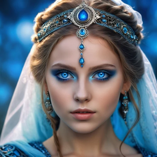 blue enchantress,blue eyes,the blue eye,the snow queen,mystical portrait of a girl,blue eye,ice queen,priestess,elsa,blue moon rose,celtic queen,sapphire,blue rose,ojos azules,ice princess,fantasy art,celtic woman,baby blue eyes,regard,fairy tale character,Photography,General,Realistic