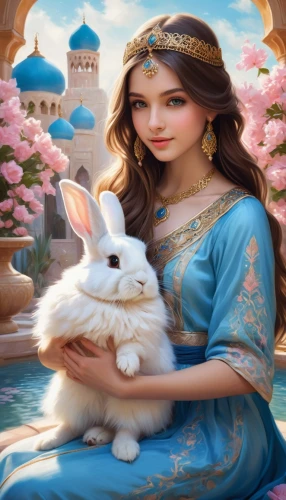 fantasy picture,fairy tale character,fantasy portrait,fantasy art,yogananda,persian,argan,jasmine,white cat,children's fairy tale,girl with dog,iranian nowruz,domestic long-haired cat,lakshmi,world digital painting,jasmine blossom,oriental princess,radha,novruz,fairytale characters,Conceptual Art,Fantasy,Fantasy 03