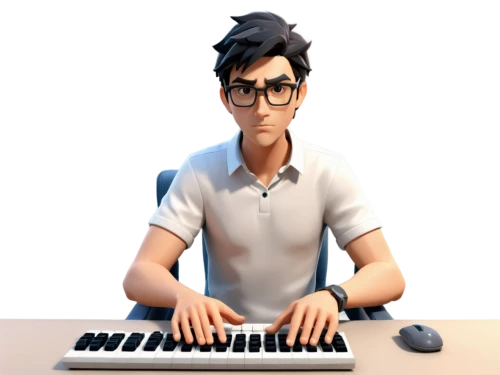 keyboard player,composer,blur office background,3d model,dj,animator,pianist,coder,music producer,character animation,keyboard instrument,man with a computer,keyboards,edit icon,night administrator,music keys,organist,freelancer,3d render,spotify icon,Unique,3D,Low Poly