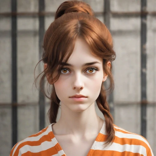 clementine,portrait of a girl,orange,orange color,young woman,cinnamon girl,liberty cotton,daphne,realdoll,orange half,redhead doll,doll's facial features,girl portrait,pretty young woman,teen,girl in t-shirt,beautiful young woman,daisy,bright orange,model beauty,Photography,Natural