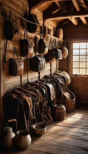 horse tack,wooden saddle,old golf clubs,riding school,wooden buckets,shoemaking,horse stable,hatmaking,saddle,carpathian bells,hat manufacture,horse barn,horse supplies,blackhouse,clogs,ancient singing bowls,cordwainer,traditional korean musical instruments,boxing equipment,rustic,Illustration,American Style,American Style 06