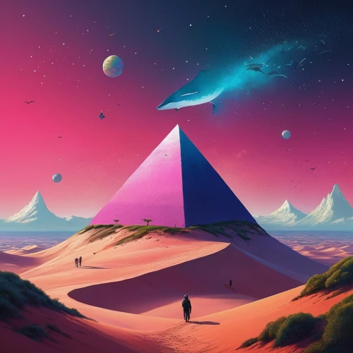 pyramids,triangles background,pyramid,futuristic landscape,dune,dune landscape,alien planet,alien world,dune sea,polygonal,eastern pyramid,astral traveler,shifting dune,travelers,space art,fantasy landscape,russian pyramid,vast,sky space concept,barren,Conceptual Art,Sci-Fi,Sci-Fi 01