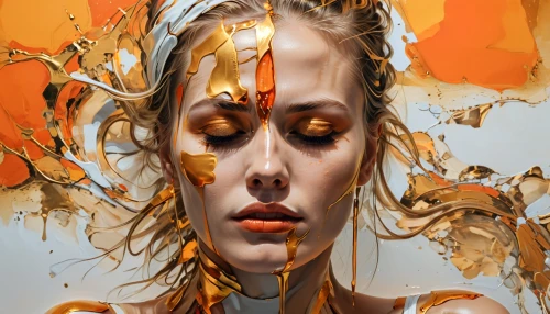 gold paint stroke,gold paint strokes,yellow orange,pieces of orange,painted lady,orange yellow,immersed,gold leaf,bodypainting,orange color,oil painting on canvas,painting technique,thick paint strokes,orange,glass painting,paint strokes,finch in liquid amber,rust-orange,paint,meticulous painting