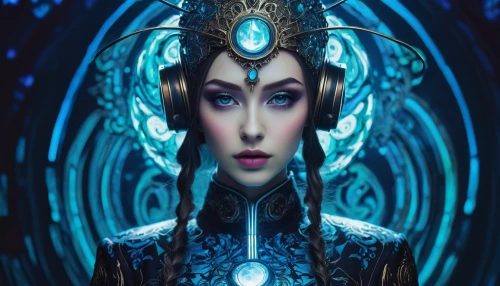 blue enchantress,priestess,mirror of souls,aura,the enchantress,biomechanical,avatar,queen cage,gemini,echo,sorceress,aquarius,elven,valerian,ice queen,fantasy woman,zodiac sign libra,meridians,fractalius,cyborg,Photography,Artistic Photography,Artistic Photography 12