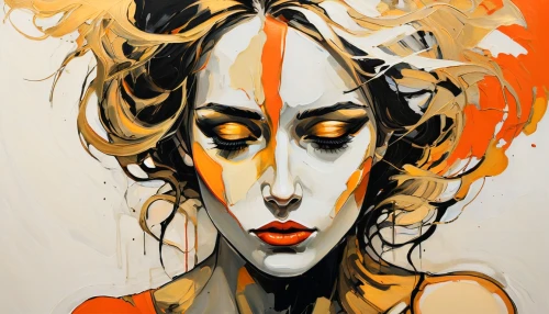 painted lady,gold paint strokes,thick paint strokes,ink painting,fashion illustration,gold paint stroke,paint strokes,art painting,woman face,brushstroke,glass painting,cool pop art,oil paint,geisha girl,acrylic paint,woman's face,art paint,gold leaf,watercolor paint strokes,orange blossom,Conceptual Art,Oil color,Oil Color 08