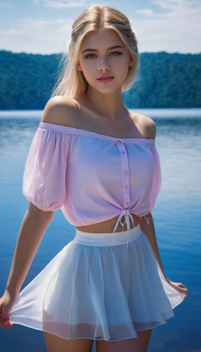 see-through clothing,barbie,cotton top,the blonde in the river,dam,hd,chio,see through,18,tutu,her,nice dress,teen,1,peach,pink large,stream,girl on the river,plus-size model,tennis skirt,Conceptual Art,Fantasy,Fantasy 13