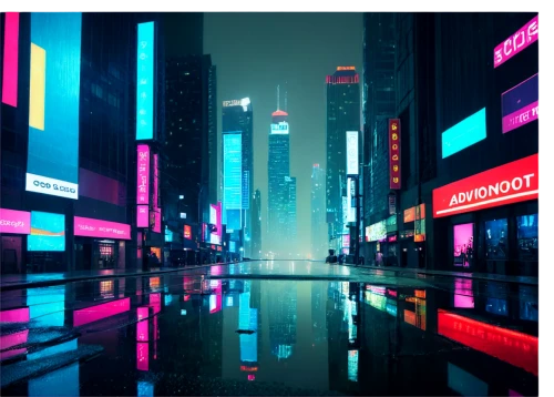 shinjuku,metropolis,colorful city,cityscape,cyberpunk,tokyo,neon arrows,tokyo city,shanghai,vapor,anaglyph,futuristic landscape,fantasy city,urban,neon,city at night,time square,abstract retro,hong kong,80's design,Illustration,Abstract Fantasy,Abstract Fantasy 02