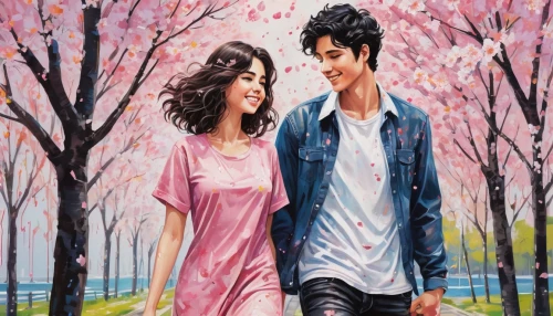 young couple,oil painting on canvas,the cherry blossoms,takato cherry blossoms,cherry trees,girl and boy outdoor,art painting,love couple,oil painting,photo painting,korean drama,romantic portrait,kimjongilia,cherry blossom tree,cherry blossoms,romantic scene,couple,cherry tree,motif,beautiful couple,Conceptual Art,Graffiti Art,Graffiti Art 08