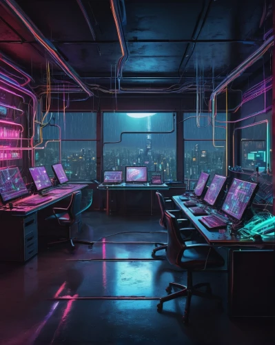 computer room,cyberpunk,the server room,sci fi surgery room,modern office,ufo interior,cyber,neon human resources,computer desk,working space,offices,study room,control center,neon coffee,aqua studio,computer workstation,game room,scifi,computer,blur office background,Illustration,Abstract Fantasy,Abstract Fantasy 08