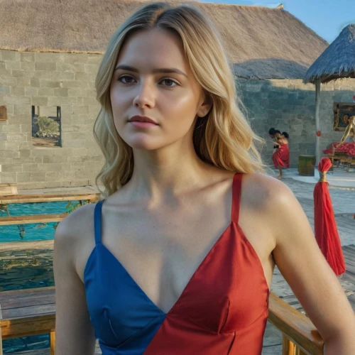 in red dress,tube top,girl in red dress,swimsuit top,red dress,blue dress,strapless dress,premiere,malibu,paloma,mexican,beach background,mexico,jennifer lawrence - female,colorful,dress,spectacular,bridesmaid,shoulder,red and blue,Outdoor,Waterhouse