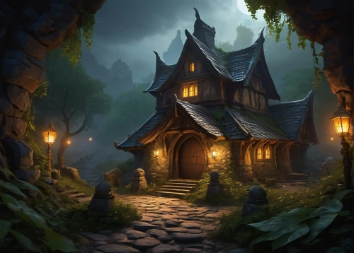 witch's house,witch house,house in the forest,devilwood,ancient house,the haunted house,haunted house,mountain settlement,fairy tale castle,druid grove,fantasy landscape,halloween background,fairy village,fairy house,lonely house,haunted castle,little house,house in mountains,house in the mountains,fantasy picture,Art,Classical Oil Painting,Classical Oil Painting 20