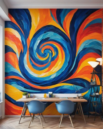 wall paint,wall painting,painted wall,wall art,wall decoration,painting pattern,colorful spiral,meticulous painting,coral swirl,painted block wall,modern decor,wall decor,abstract painting,wall plaster,to paint,contemporary decor,color wall,boho art,mural,whirlpool pattern,Art,Artistic Painting,Artistic Painting 36