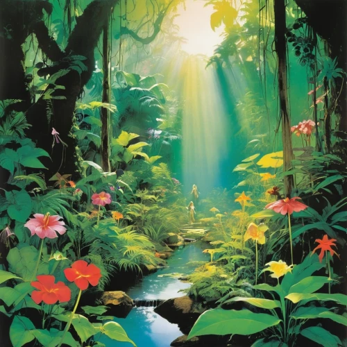 rainforest,lilly of the valley,rain forest,fairy forest,holy forest,lilies of the valley,tropical jungle,garden of eden,tropical bloom,fairy world,green forest,valdivian temperate rain forest,jungle,forest landscape,green waterfall,kerala,oil painting on canvas,forest background,enchanted forest,forest of dreams,Illustration,Paper based,Paper Based 12