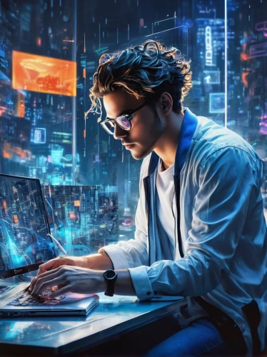 man with a computer,night administrator,cyber glasses,digital identity,cyberpunk,sci fiction illustration,computer business,blockchain management,world digital painting,computer addiction,coder,cg artwork,cyber,programmer,cyber crime,cybersecurity,computer science,girl at the computer,women in technology,computational thinking,Photography,Artistic Photography,Artistic Photography 07