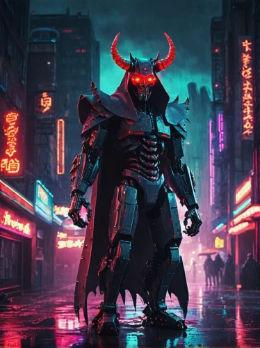 cyberpunk,minotaur,devil,oryx,samurai,shinjuku,horned,evangelion unit-02,evangelion evolution unit-02y,villain,ox,evangelion,death god,taurus,toro,would a background,hellboy,krampus,dystopia,matador,Unique,Pixel,Pixel 04